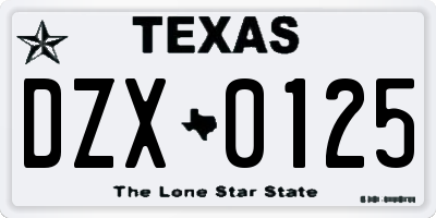 TX license plate DZX0125