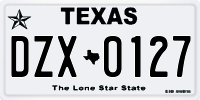 TX license plate DZX0127