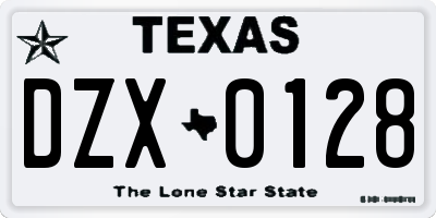 TX license plate DZX0128