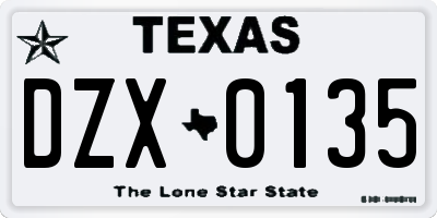 TX license plate DZX0135
