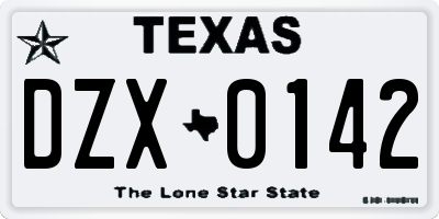 TX license plate DZX0142