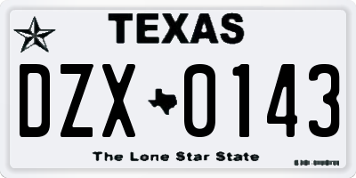 TX license plate DZX0143