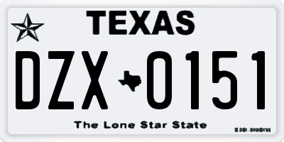TX license plate DZX0151