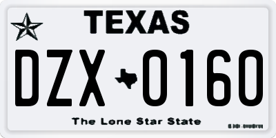 TX license plate DZX0160