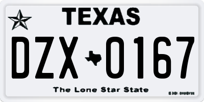 TX license plate DZX0167