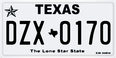 TX license plate DZX0170