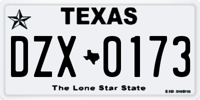 TX license plate DZX0173
