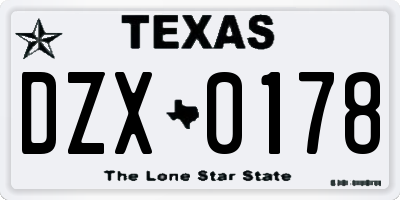 TX license plate DZX0178