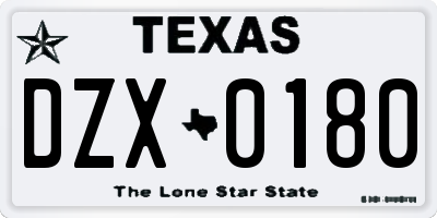 TX license plate DZX0180