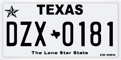 TX license plate DZX0181