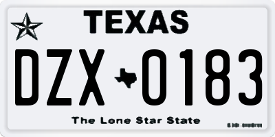 TX license plate DZX0183