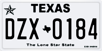 TX license plate DZX0184