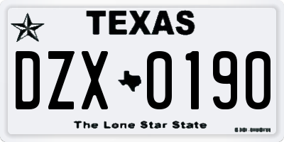 TX license plate DZX0190