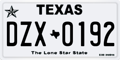 TX license plate DZX0192