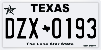 TX license plate DZX0193