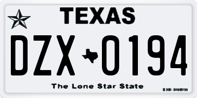 TX license plate DZX0194
