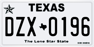 TX license plate DZX0196