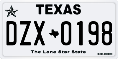 TX license plate DZX0198