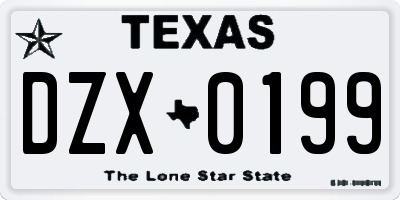 TX license plate DZX0199