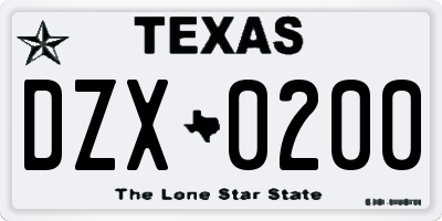 TX license plate DZX0200
