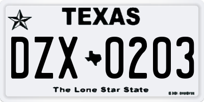 TX license plate DZX0203