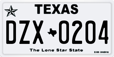 TX license plate DZX0204