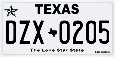 TX license plate DZX0205