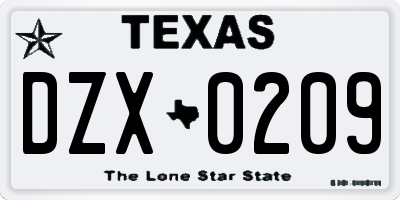 TX license plate DZX0209