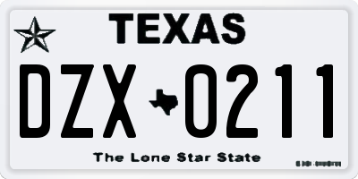 TX license plate DZX0211