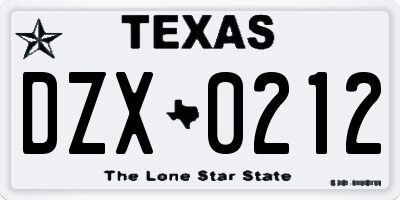 TX license plate DZX0212