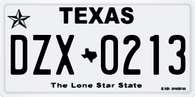 TX license plate DZX0213