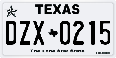 TX license plate DZX0215