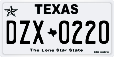 TX license plate DZX0220