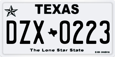 TX license plate DZX0223