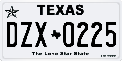 TX license plate DZX0225