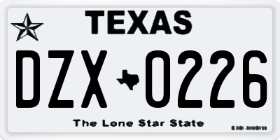 TX license plate DZX0226
