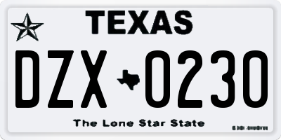 TX license plate DZX0230