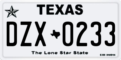TX license plate DZX0233