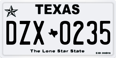 TX license plate DZX0235