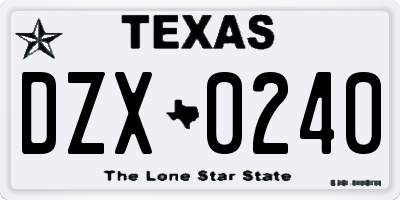 TX license plate DZX0240