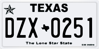TX license plate DZX0251