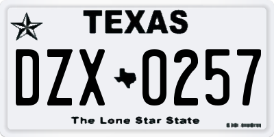 TX license plate DZX0257