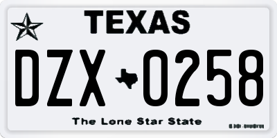 TX license plate DZX0258