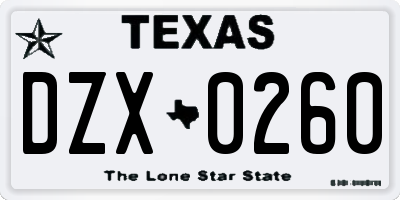 TX license plate DZX0260