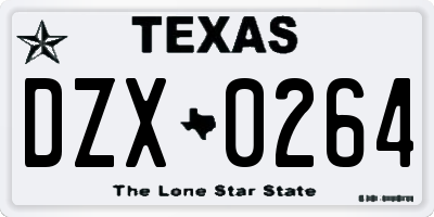 TX license plate DZX0264