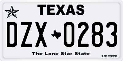 TX license plate DZX0283