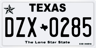TX license plate DZX0285