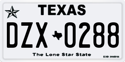 TX license plate DZX0288