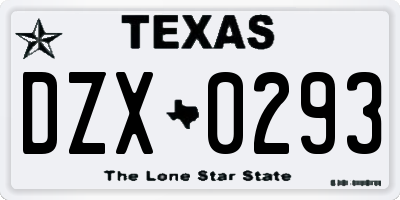 TX license plate DZX0293