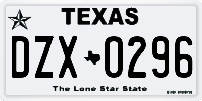 TX license plate DZX0296